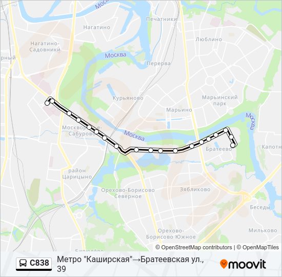 Автобус С838: карта маршрута