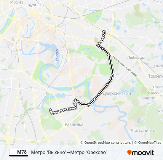 Автобус М78: карта маршрута
