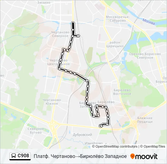 Автобус С908: карта маршрута