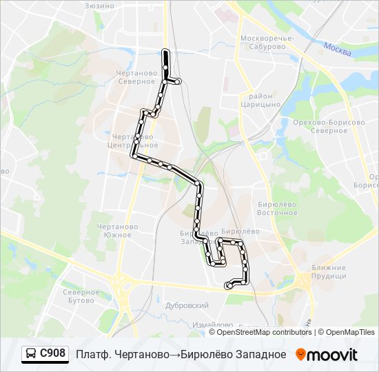 Автобус С908: карта маршрута