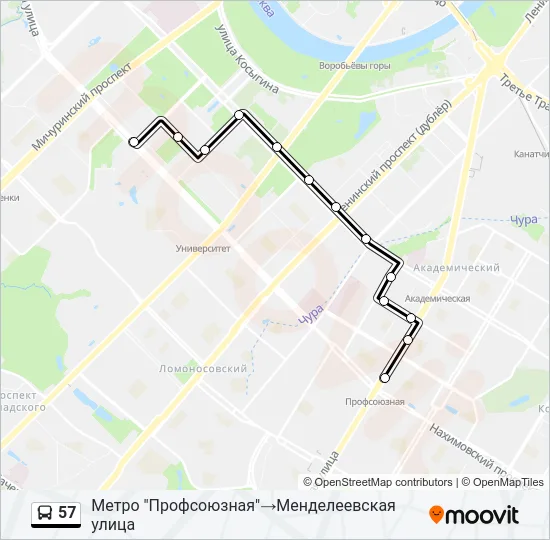 Автобус 57: карта маршрута