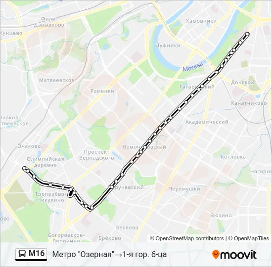 Автобус М16: карта маршрута