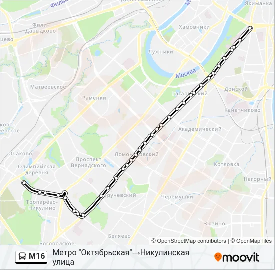 Автобус М16: карта маршрута
