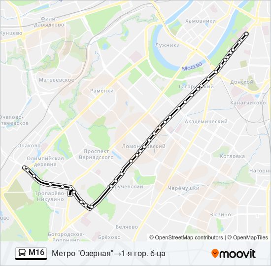 Автобус М16: карта маршрута