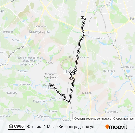 Автобус С986: карта маршрута