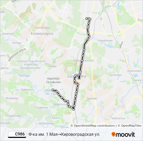 Автобус С986: карта маршрута