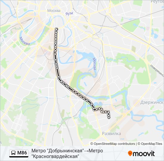 Автобус М86: карта маршрута