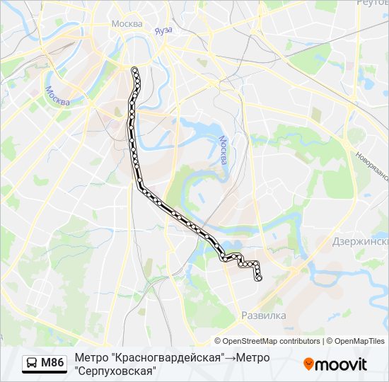 Автобус М86: карта маршрута
