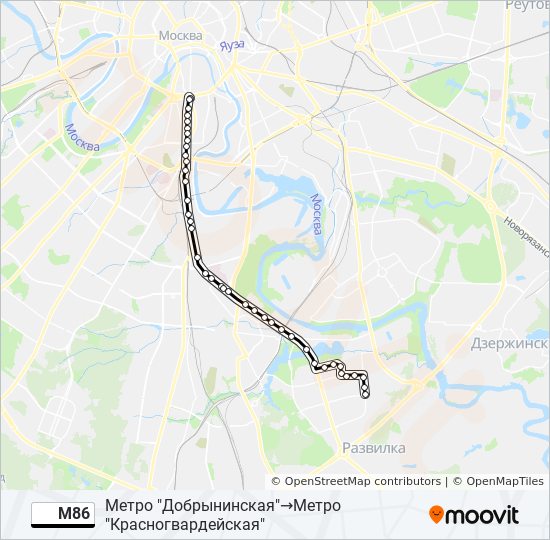 Автобус М86: карта маршрута