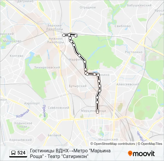 Автобус 524: карта маршрута