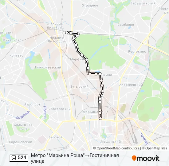 Автобус 524: карта маршрута