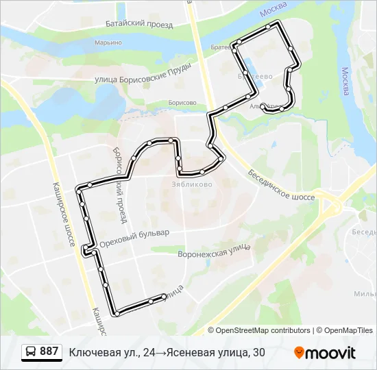 Автобус 887: карта маршрута