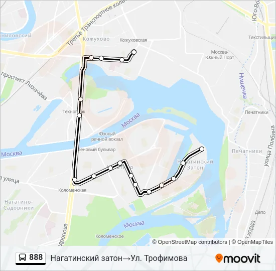 Автобус 888: карта маршрута