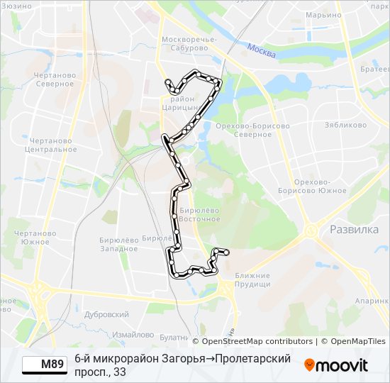 Автобус М89: карта маршрута