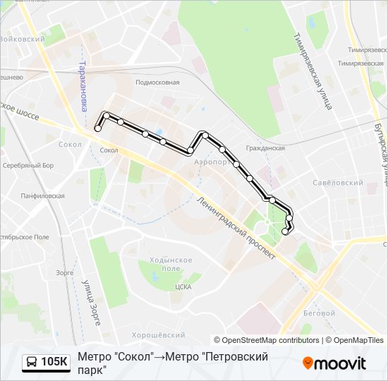 105К bus Line Map