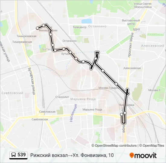 Автобус 539: карта маршрута