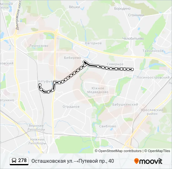 Автобус 278: карта маршрута