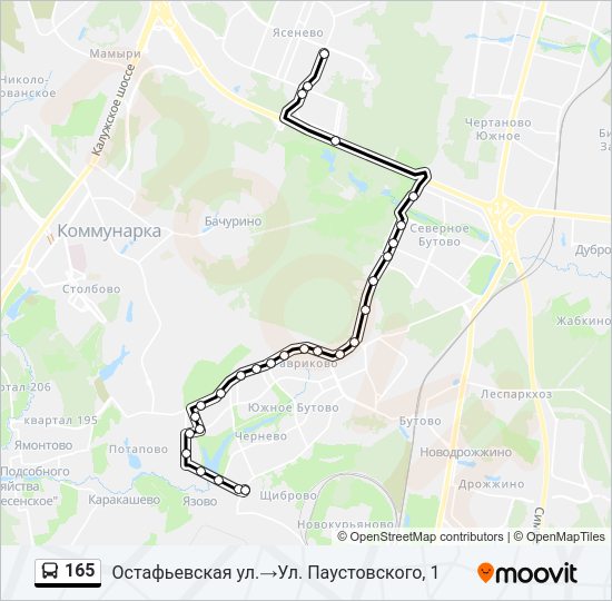 Автобус 165: карта маршрута