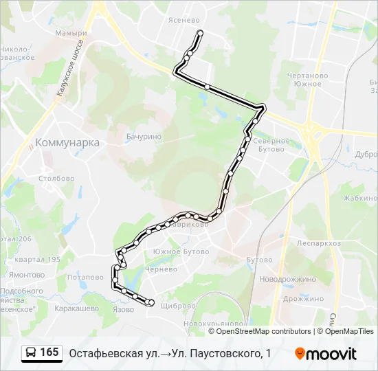 Автобус 165: карта маршрута