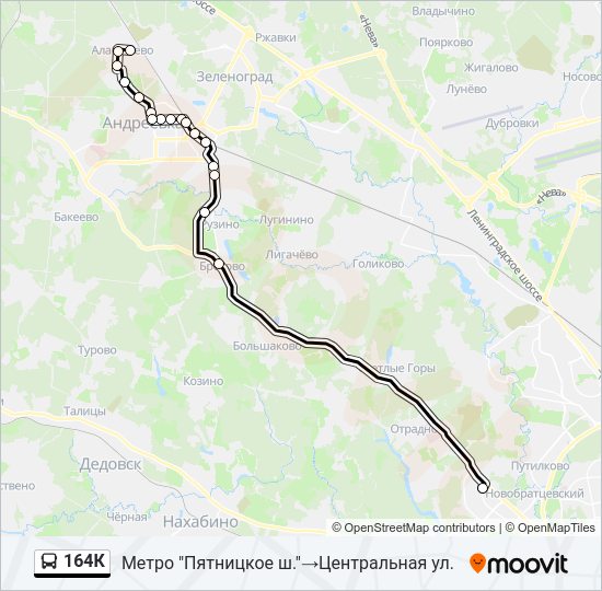Автобус 164К: карта маршрута