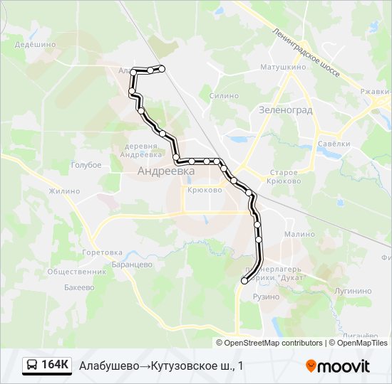 Автобус 164К: карта маршрута