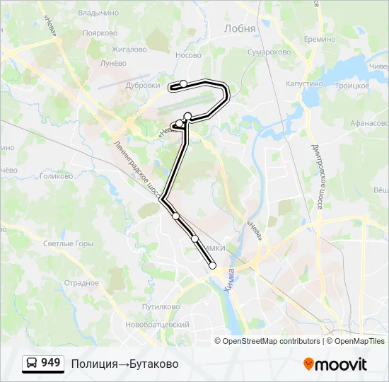 Автобус 949: карта маршрута