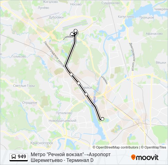 Автобус 949: карта маршрута