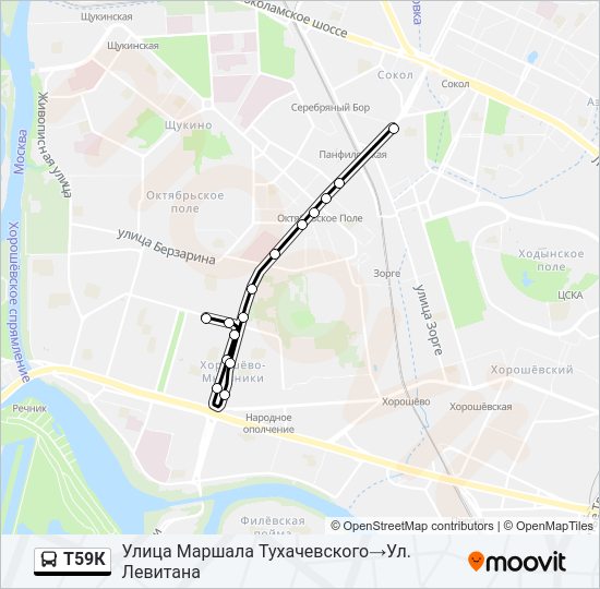 Автобус Т59К: карта маршрута