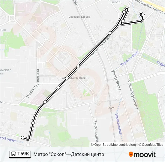 Т59К Bus Line Map