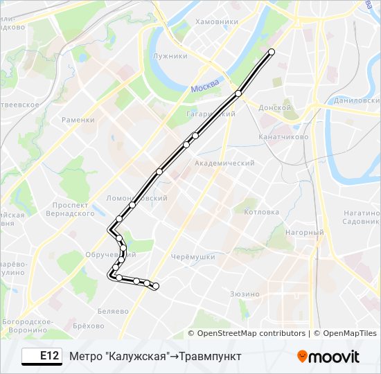 Автобус Е12: карта маршрута