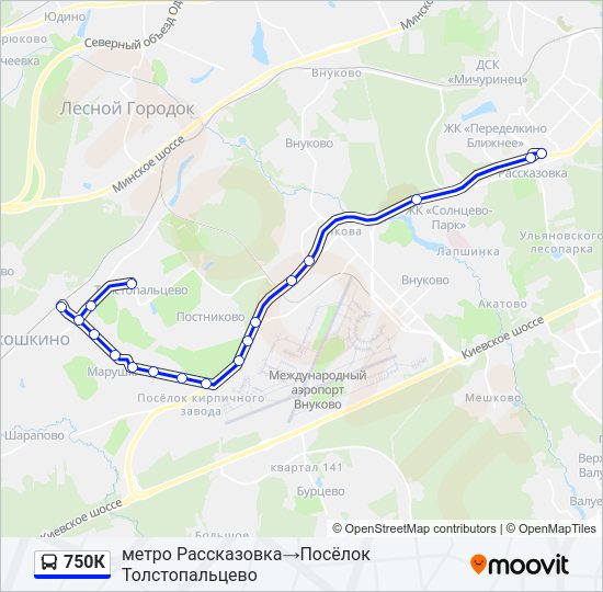 Автобус 750К: карта маршрута