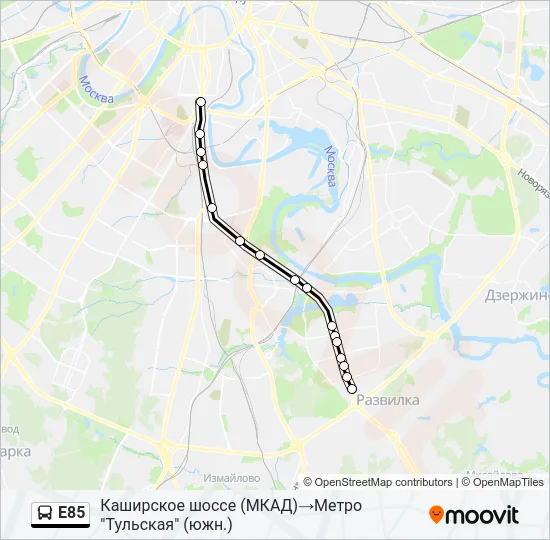 Автобус Е85: карта маршрута