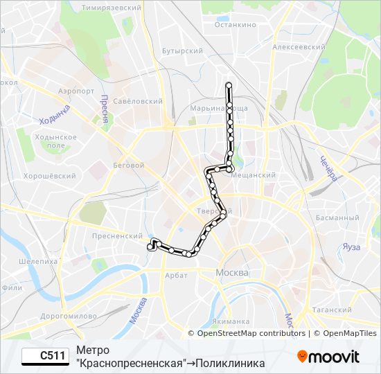 Автобус С511: карта маршрута