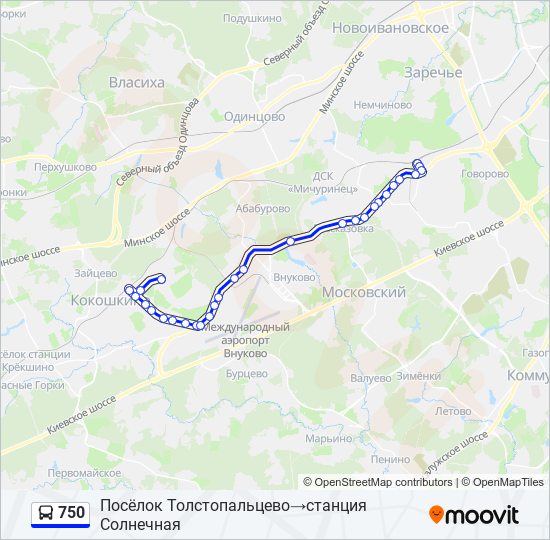 Автобус 750: карта маршрута