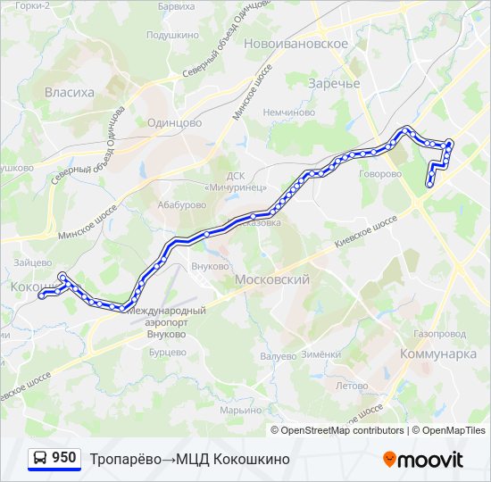 Автобус 950: карта маршрута