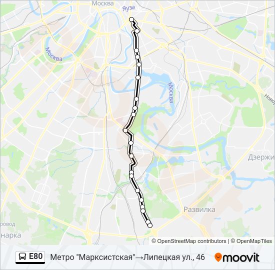 Автобус Е80: карта маршрута