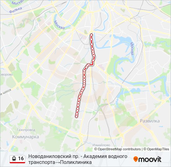 Трамвай 16: карта маршрута