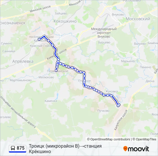 Автобус 875: карта маршрута