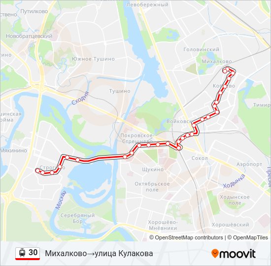 Трамвай 30: карта маршрута