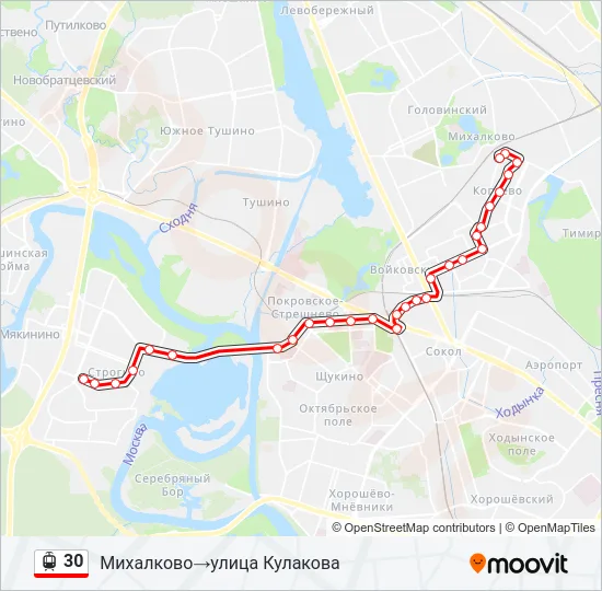 Трамвай 30: карта маршрута
