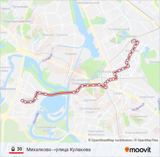 Трамвай 30: карта маршрута