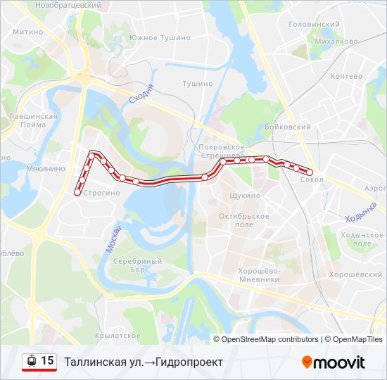 Трамвай 15: карта маршрута