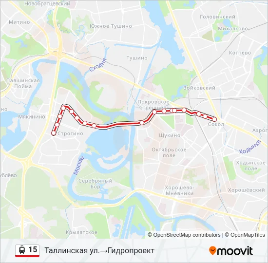 Трамвай 15: карта маршрута