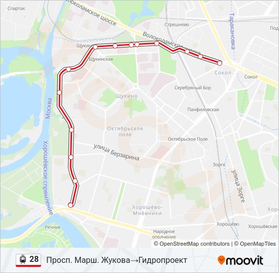 Трамвай 28: карта маршрута