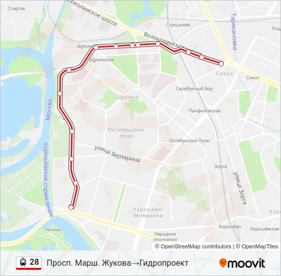 Трамвай 28: карта маршрута