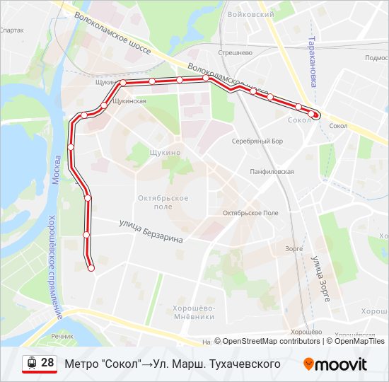 Трамвай 28: карта маршрута