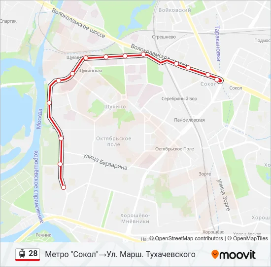 Трамвай 28: карта маршрута
