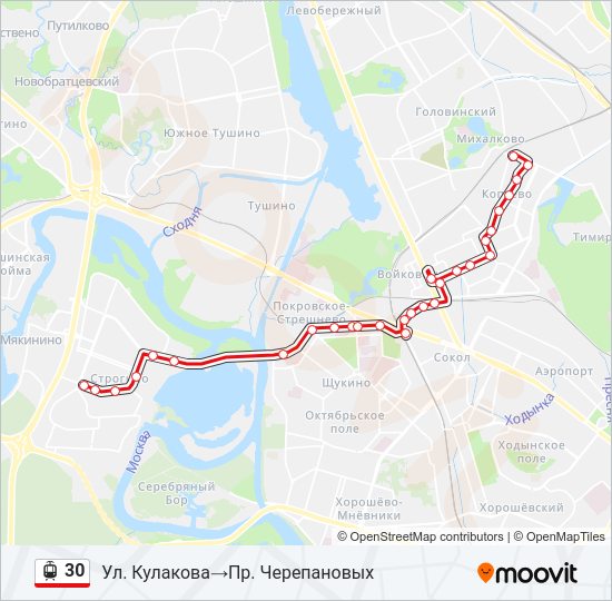 Трамвай 30: карта маршрута