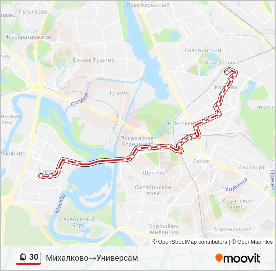 Трамвай 30: карта маршрута