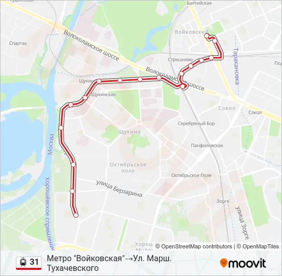 Трамвай 31: карта маршрута